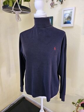 Ralph Lauren Black Turtleneck Sweater with Red Pony
